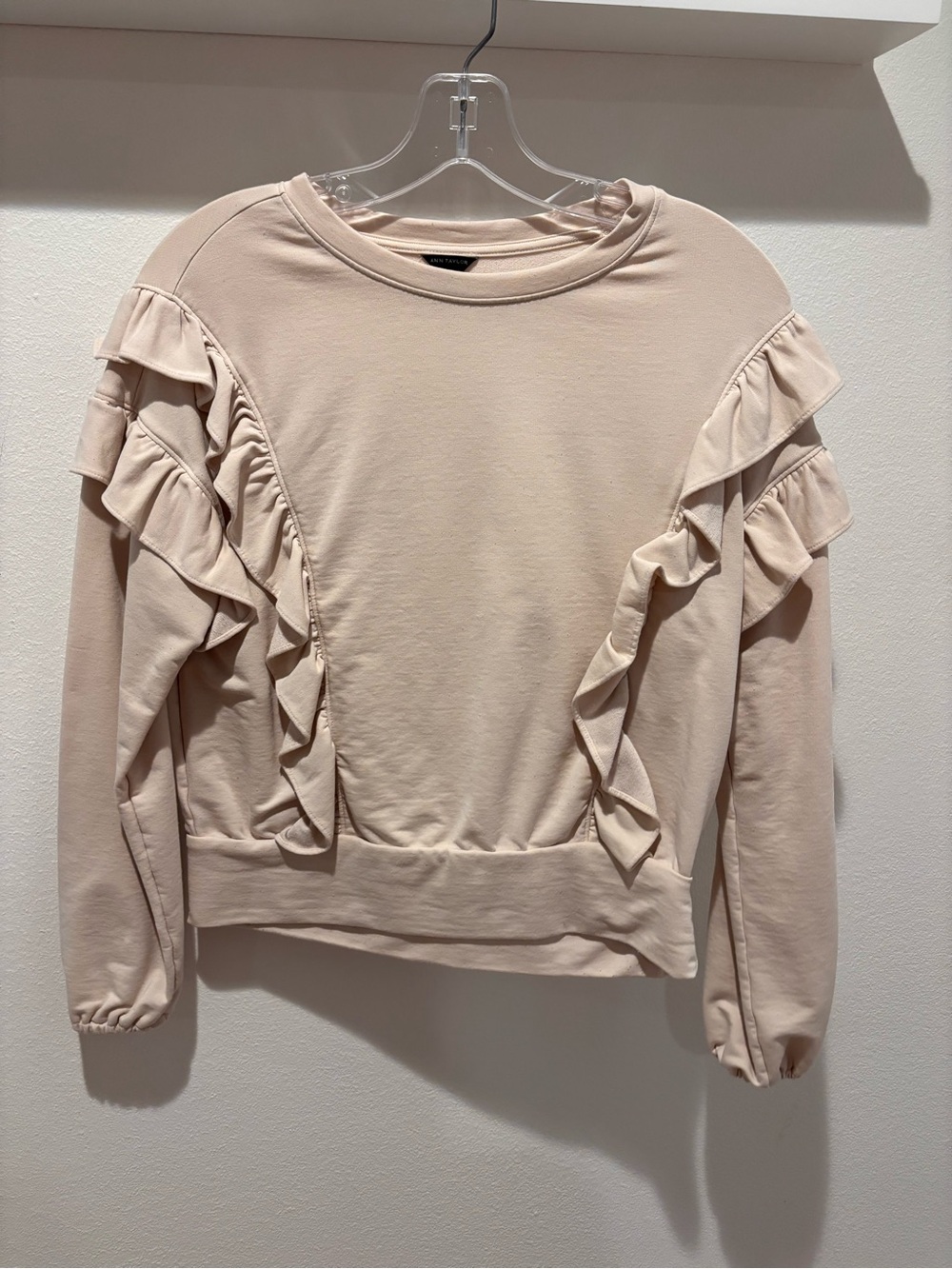 Ann Taylor Ruffle-Trim Crewneck Sweatshirt